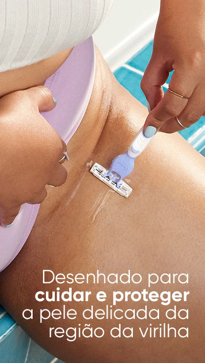 imagem secundária com texto:
Desenhado para
cuidar e proteger
a pele delicada da
região da virilha