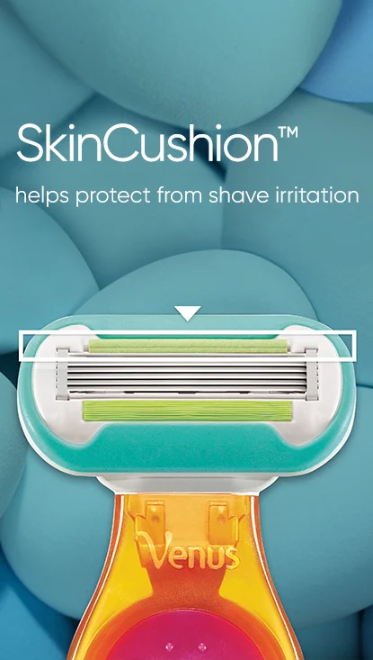 Secondary image with text: SkinCushion™ helps protect from shave irritation