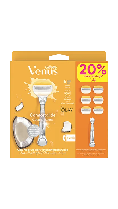 Comfortglide & Olay Coconut Razor ، حزمة من 6 قيراط
