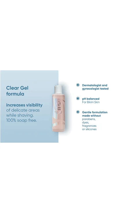 Features pointed out on the Satin Care 2-in-1 Cleanser and Shave Gel