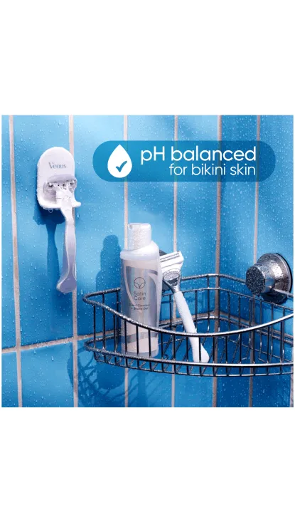 Benefit of a pH balance pointed out on the Satin Care 2-in-1 Cleanser and Shave Gel