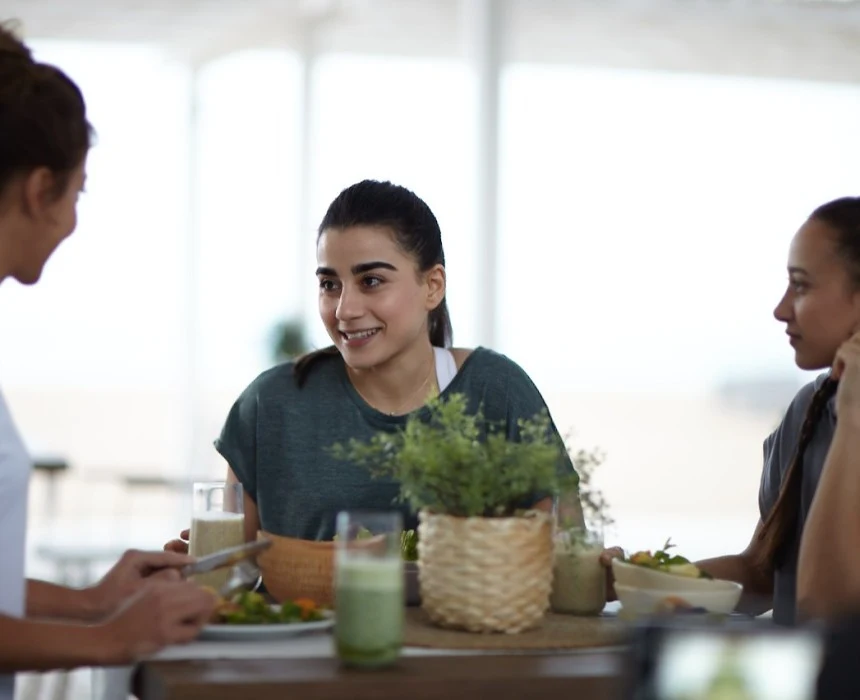 Girls eating in a restaurant.