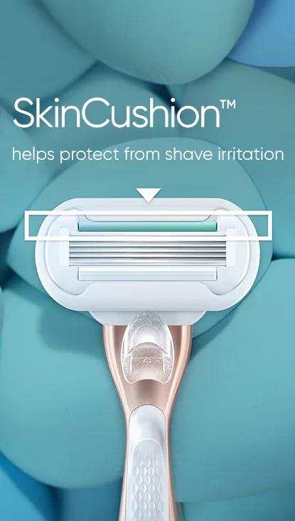 Secondary image with text: SkinCushion helps protect from shave irritation