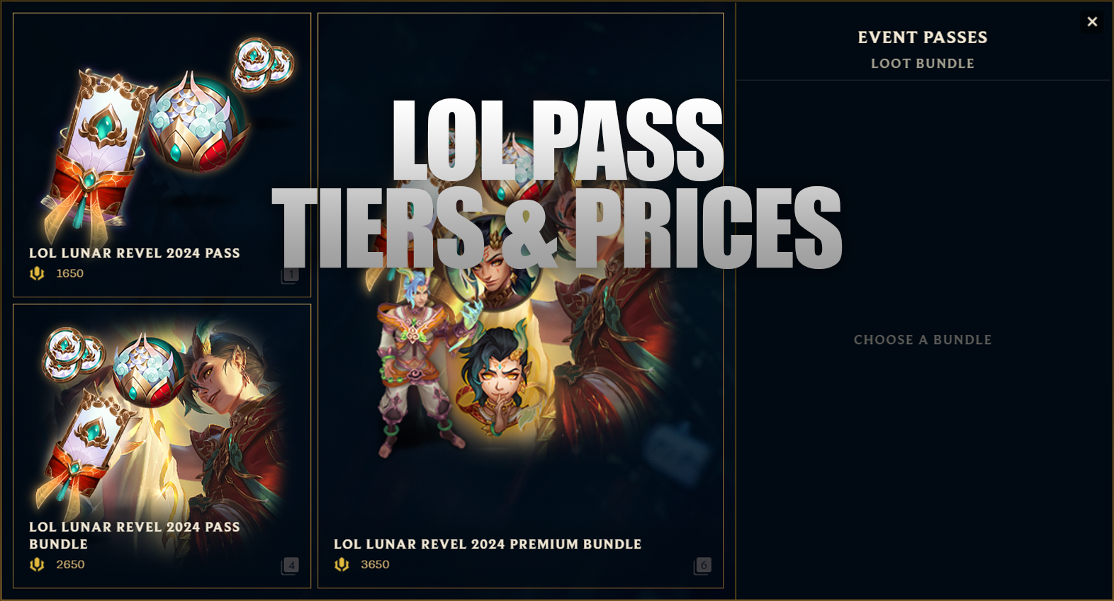There are three tiers available for the LoL Lunar Revel 2024 event pass, each with increasing rewards.