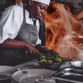 Chef in the kitchen cutting vegetables