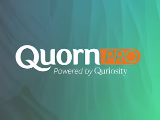 QuornPro Powered by Curiosity Logo on green background with ripple effect