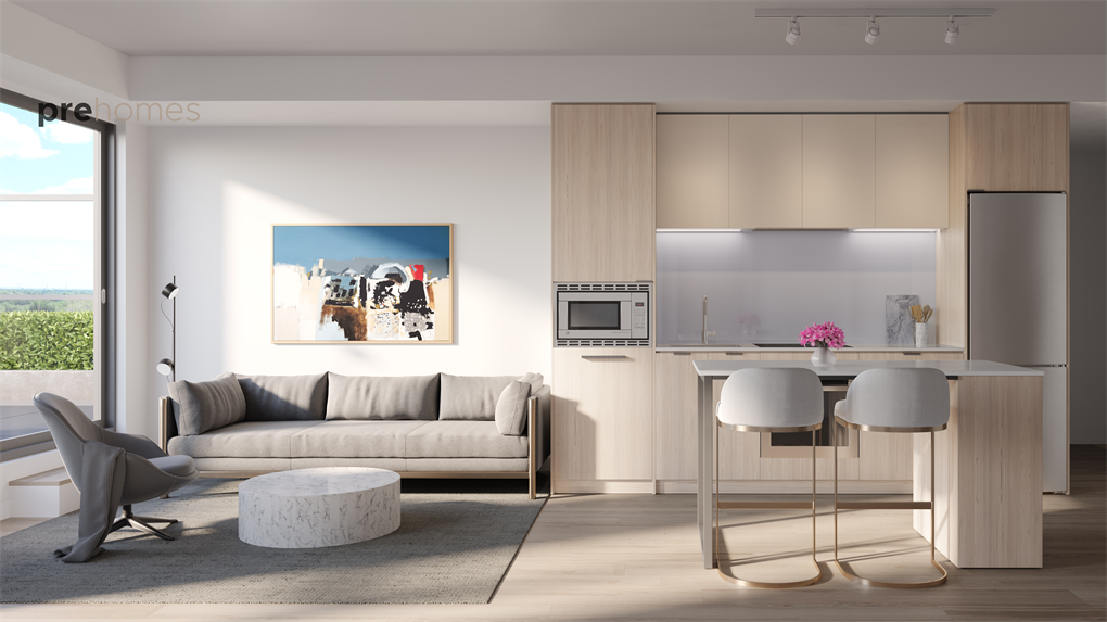 Kitchen and Living with island Neige