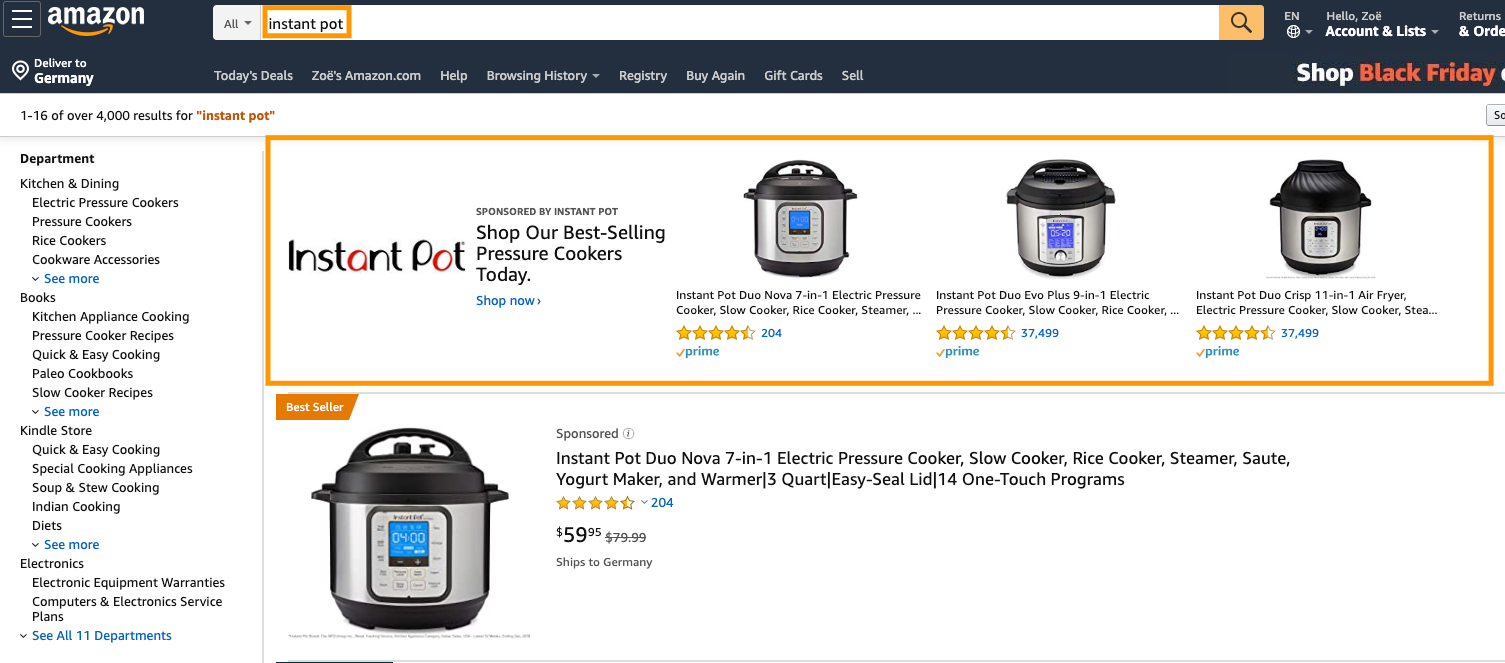 Amazon Advertising Sponsored brands InstantPot