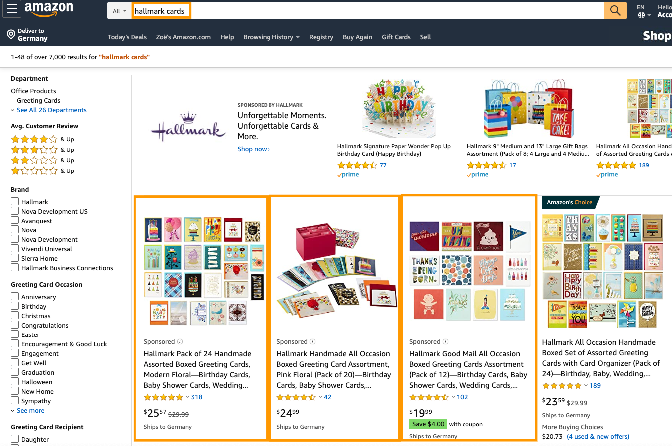 Amazon Advertising Sponsored Products Hallmark Cards