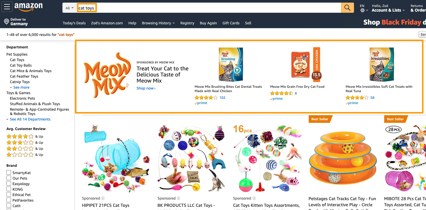 Amazon Advertising Sponsored Brands Meow Mix