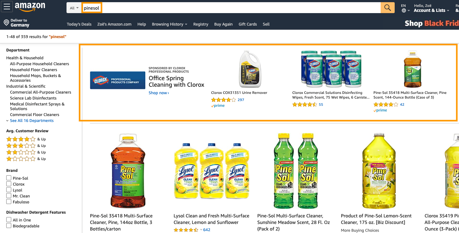 Amazon Advertising Sponsored Brands Pinesol