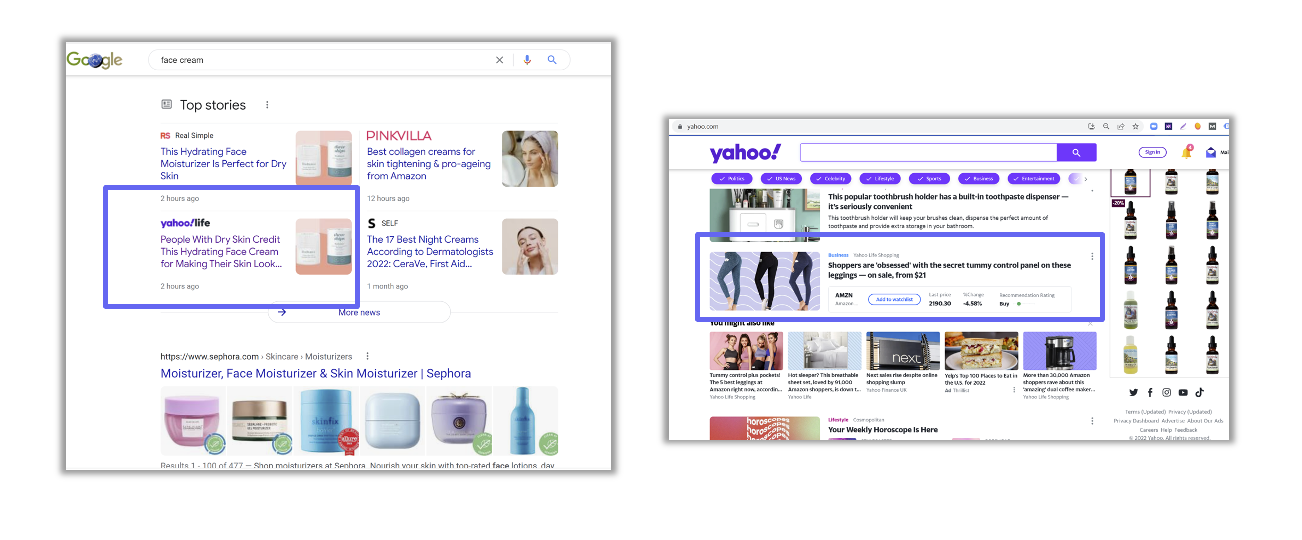 Yahoo editorial placements