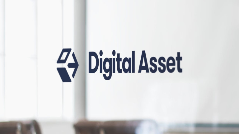 Logo decal on the Digital Asset glass office door (still from the documentary Banking on Bitcoin)