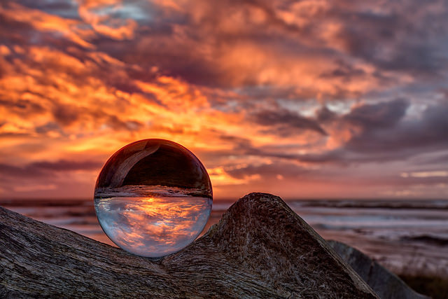 a round object on a beach