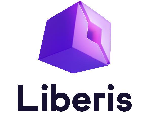 a white logo with a purple logo