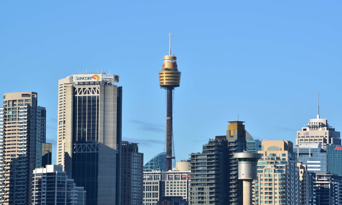 Sydney Tower skyline with tall buildings