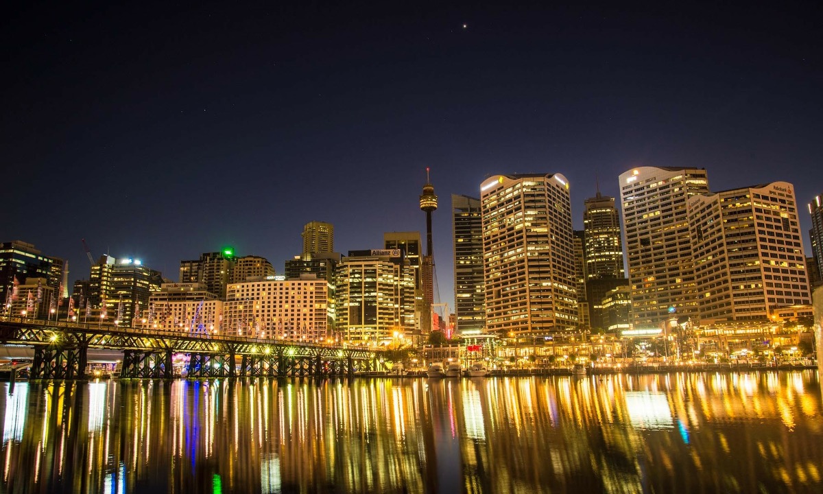 Darling Harbour skyline at night