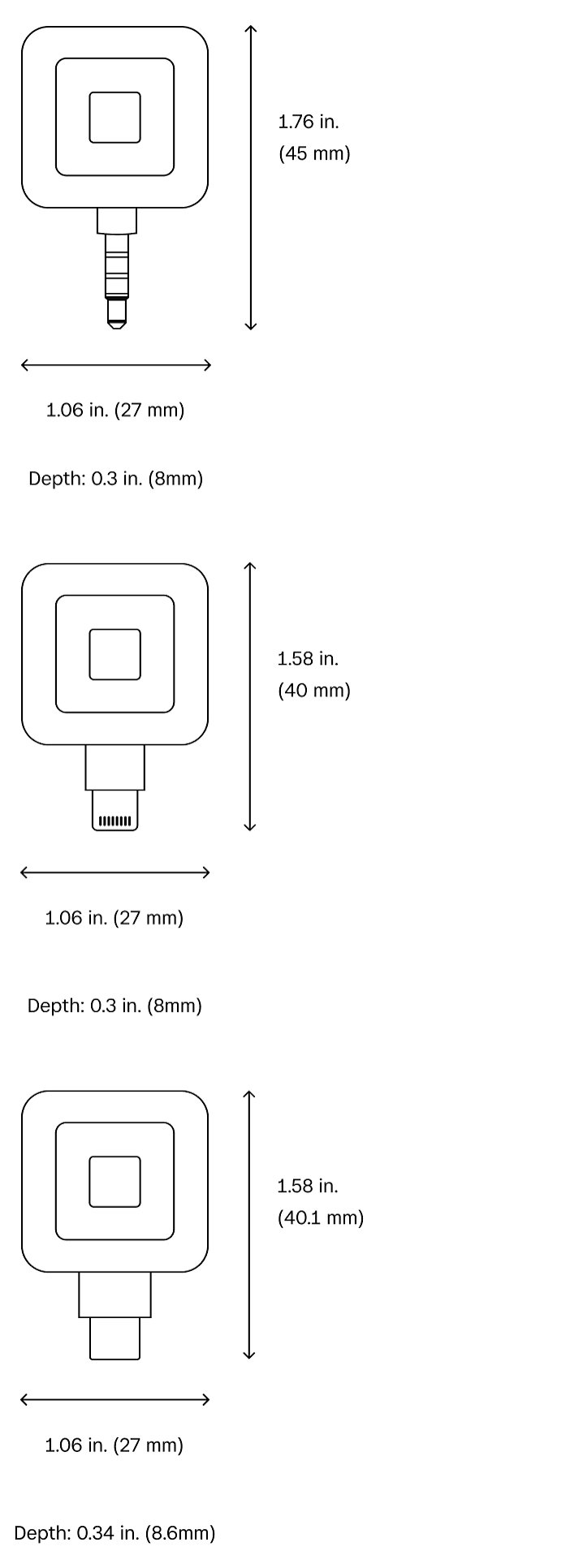Square Reader Dimensions Magstripe card reader - Technical Specifications | Square