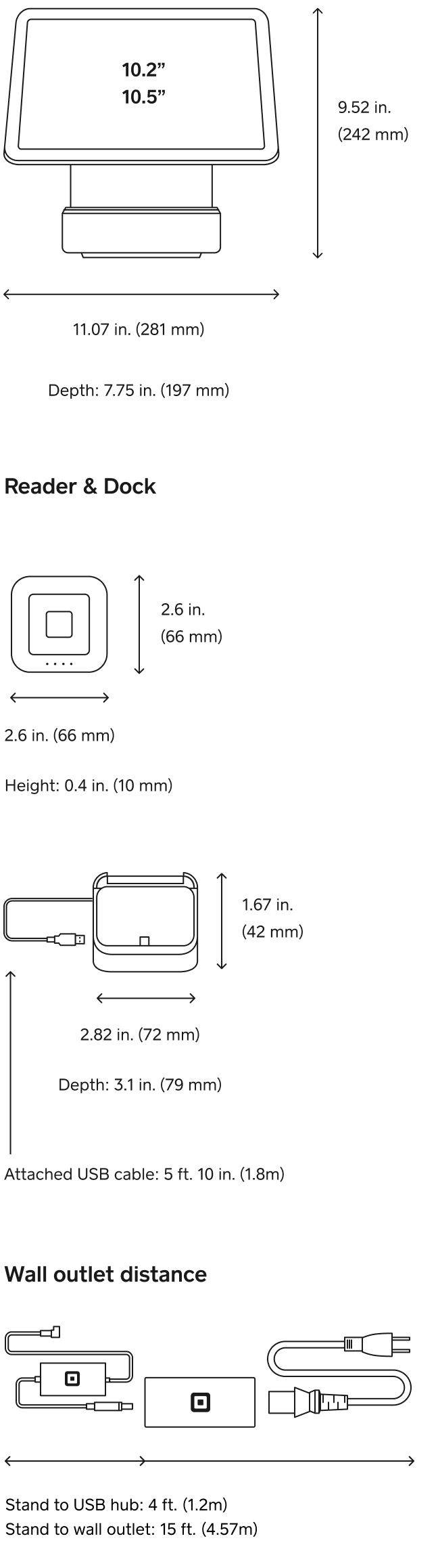 iPad POS stand Technical Specifications Square
