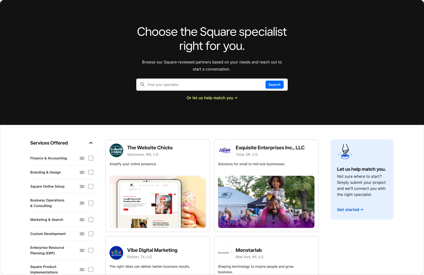Browse our directory of Square specialists and build your business vision