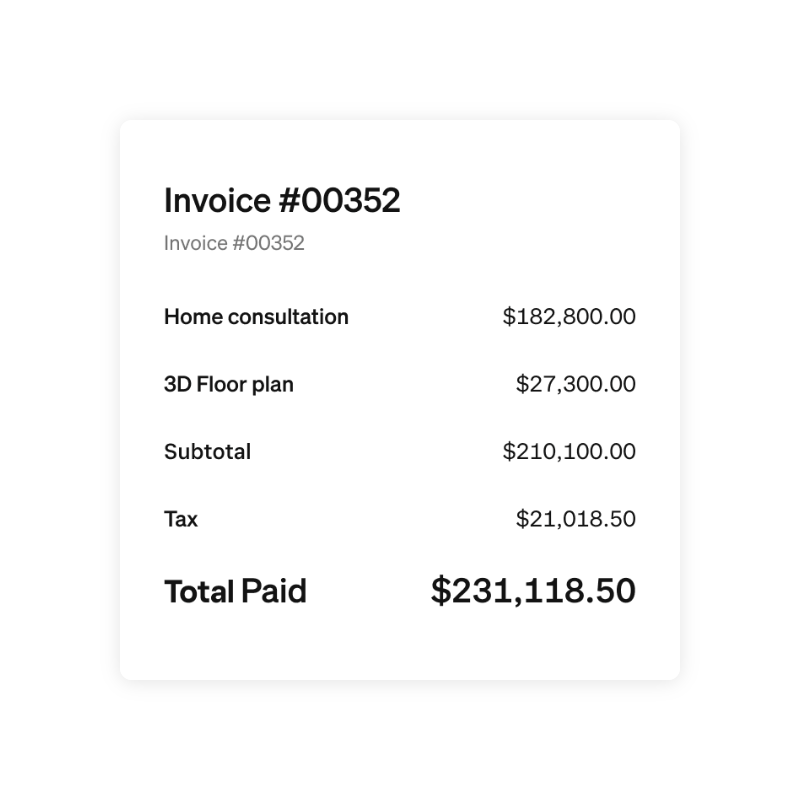 Square invoice with line items and total paid