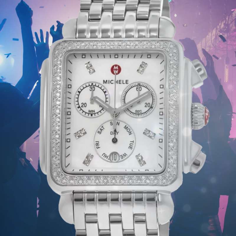 Turn heads all night with the retro glam of the Michele Deco—a bold, stylish watch made for rooftop cocktails, late hours & unforgettable entrances.