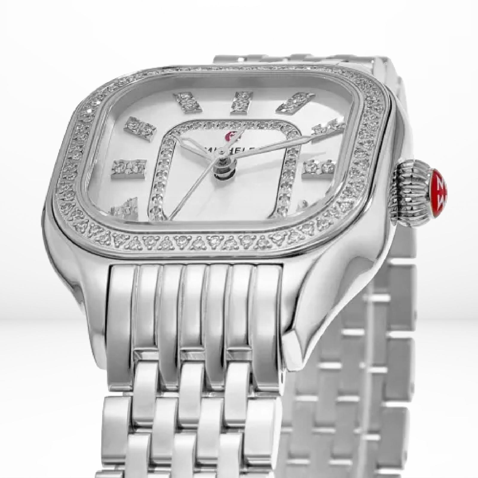 Michele Meggie Diamond watches blend sparkle with Swiss precision, featuring diamond bezels, luxe straps & everyday wearability in one stunning piece.