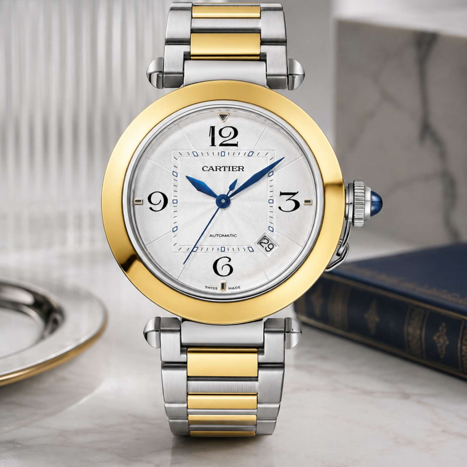 Shop Cartier Pasha watches: crown cap design, 30mm to 41mm sizes, in-house automatics, and how they compare to Santos.