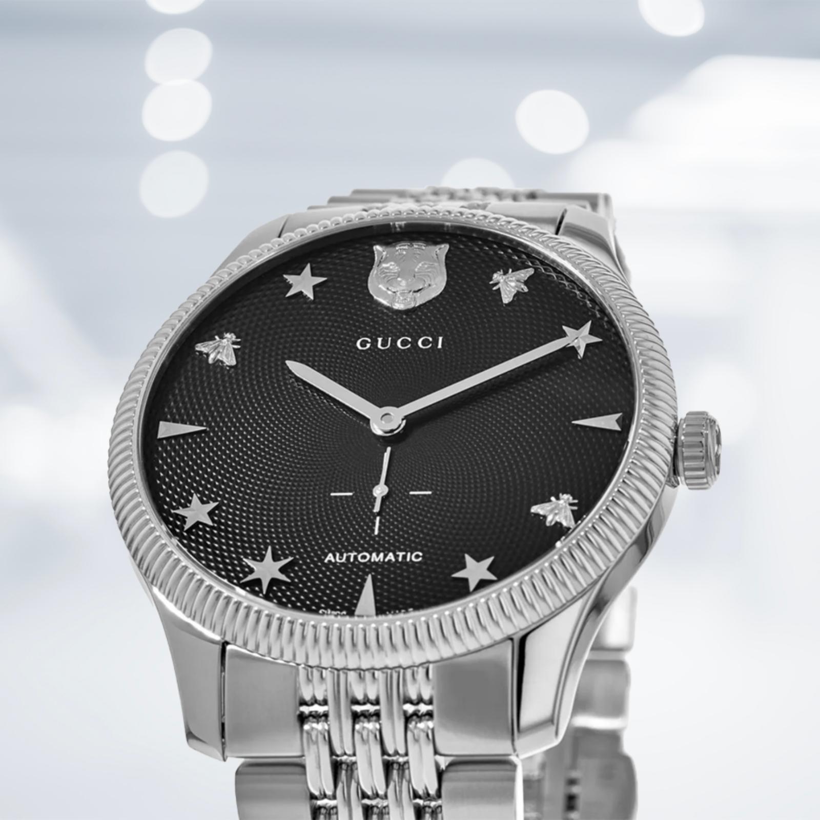 Discover Gucci G-Timeless watches with quartz accuracy, iconic design, and bold details. Shop standout styles now at WatchMaxx.