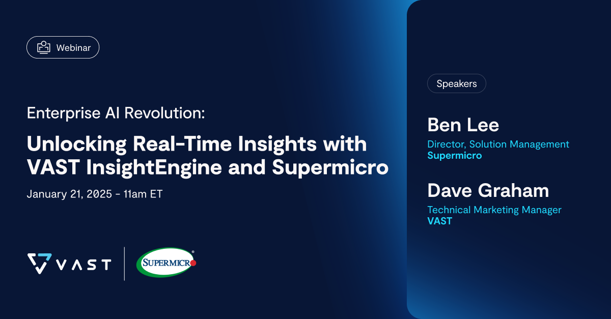 Explore the power of enterprise AI with VAST InsightEngine and Supermicro systems. Discover how Retrieval-Augmented Generation (RAG) and NVIDIA-powered technology revolutionize real-time data processing and decision-making at scale. Uncover enterprise success stories, innovative infrastructure, and how AI-driven insights transform data into actionable strategies.