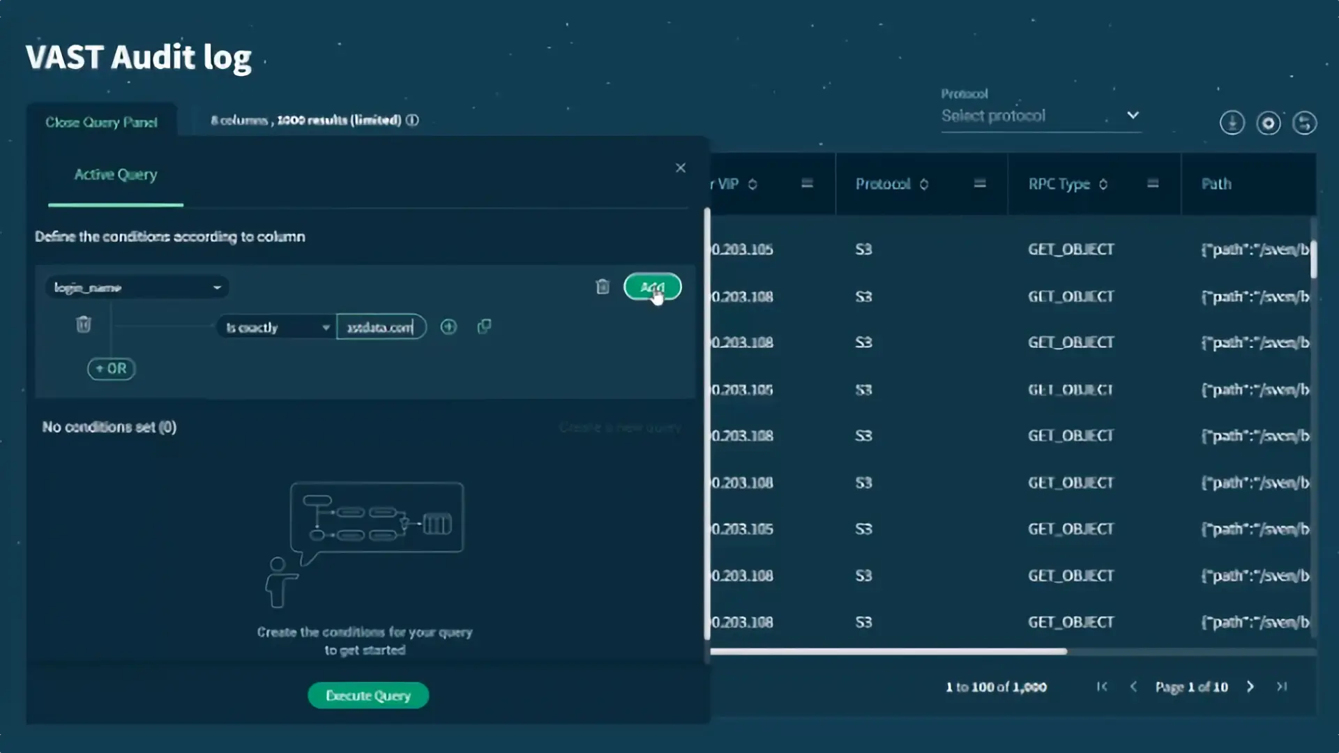 Accessing the Audit Table Through The VAST GUI