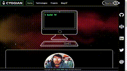 A Gif Preview of Amar's Portfolio Site Hosted at https://cyogian.dev