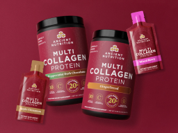 4 ancient nutrition items on a red background 