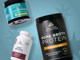 supergreens, hair growth capsules, and bone broth protein