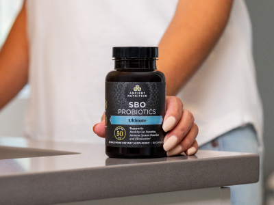 SBO Probiotics Ultimate on a counter top