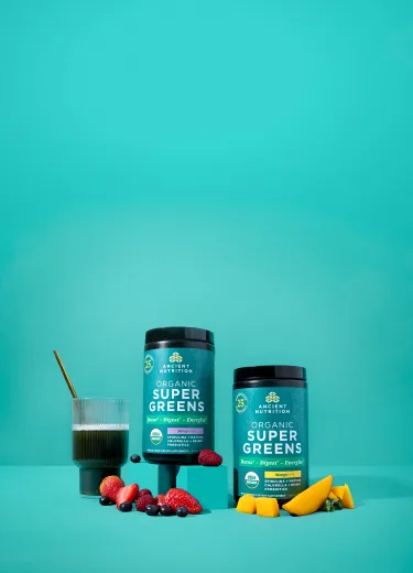 bottles of supergreens mango and berry