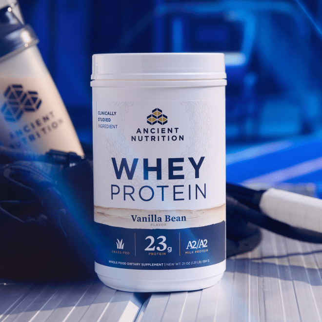 bottle of whey protein vanilla bean