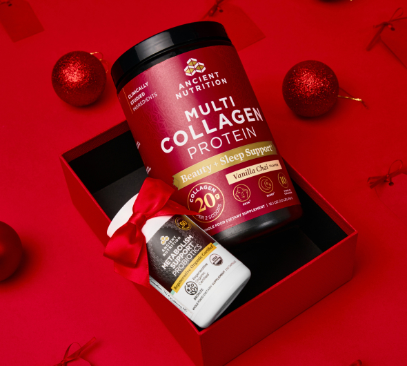 Multi Collagen Protein Beauty+ Sleep Support with Metabolism Support Probiotics in a red box