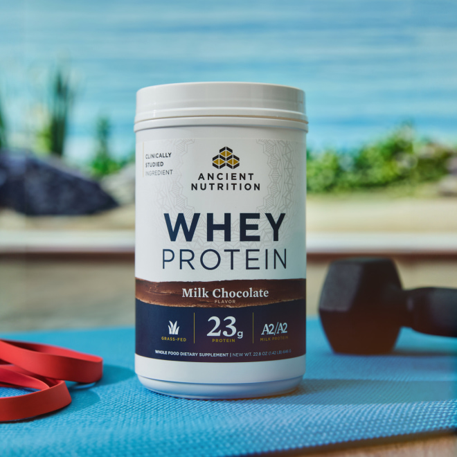 a bottle of whey protein powder chocolate