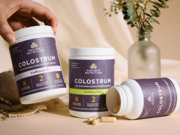 three colostrum products with a plant