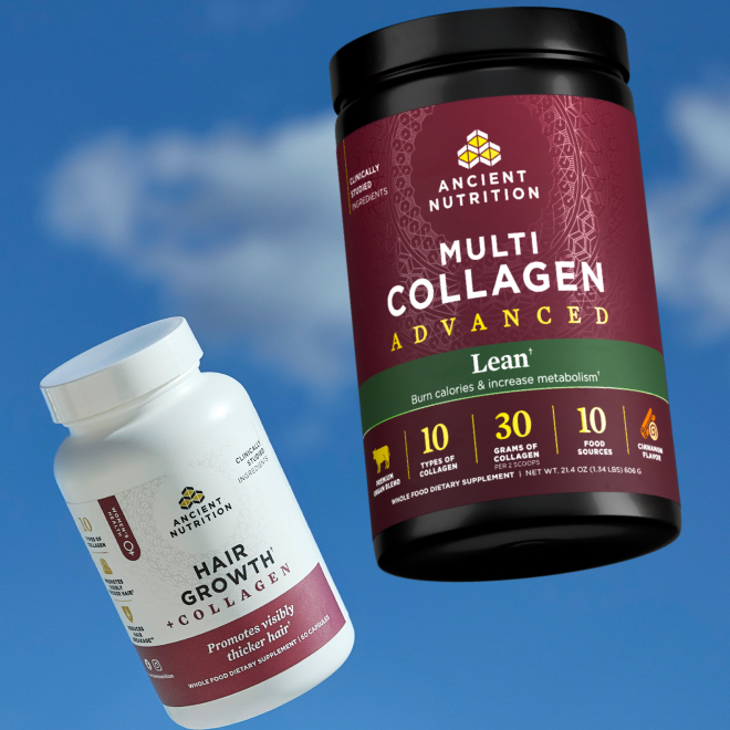 Multi Collagen Lean and Hair growth collagen with blue sky 