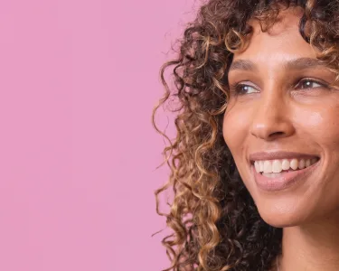 a woman smiling