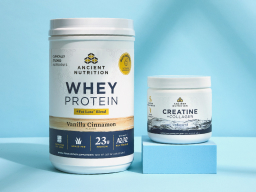 Whey + Fat Loss and Creatine with blue background