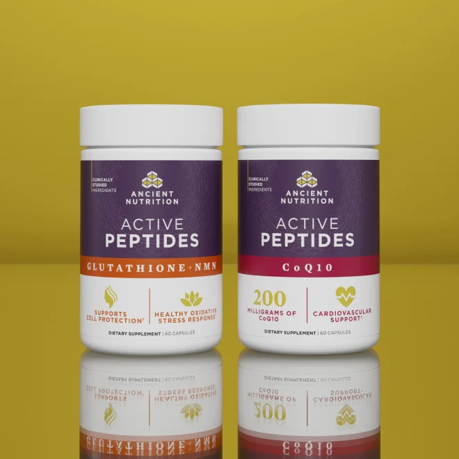 two ancient nutrition items on a yellow background 