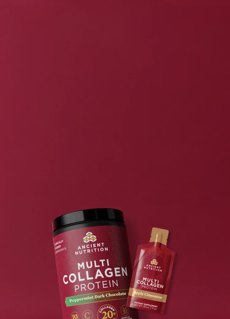 2 ancient nutrition items on a red background