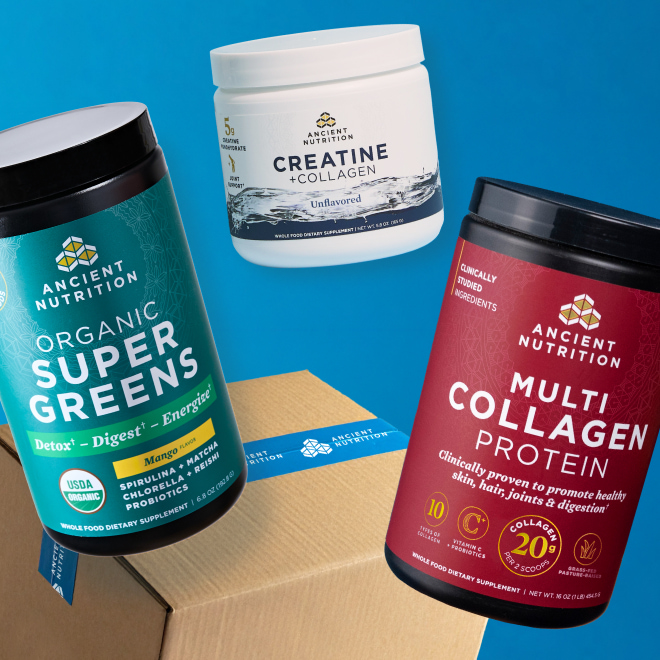 supergreens mango, creatine, and multi collagen with box 