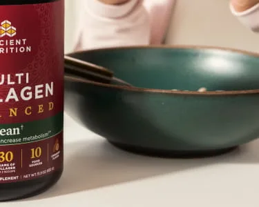 multi collagen advanced lean next to a bowl