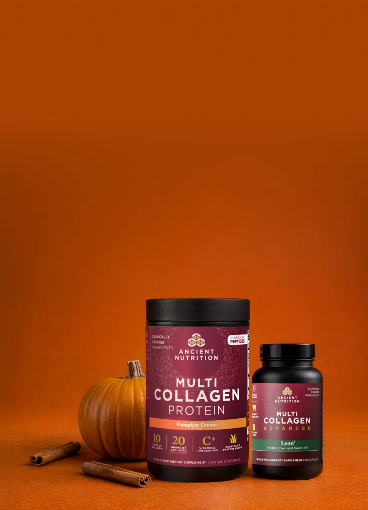 two ancient nutrition items on an orange background 