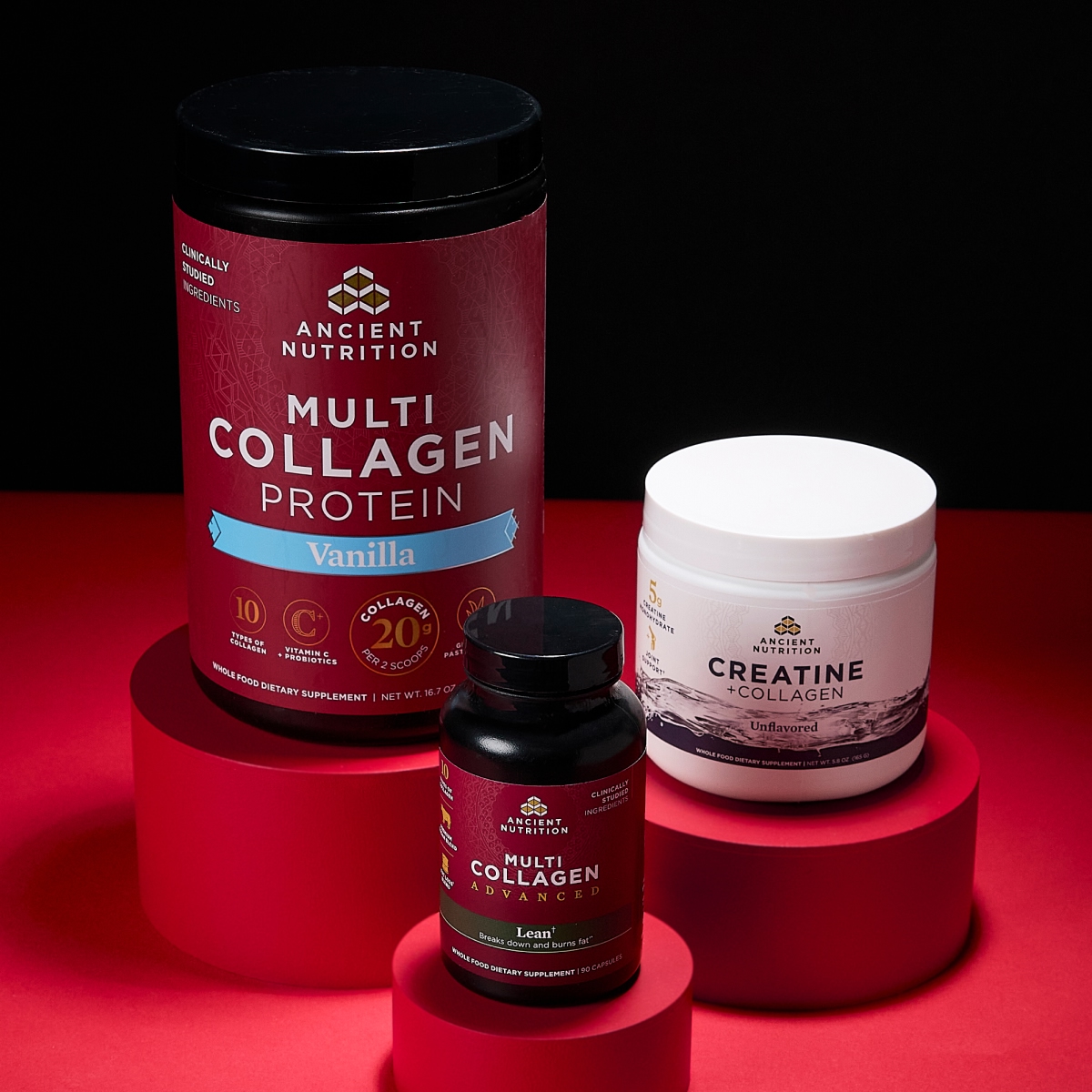 Multi Collagen, Creatine, and Lean Caps with Holiday theme