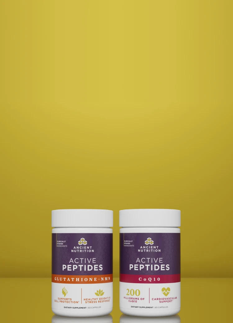 two ancient nutrition items on a yellow background
